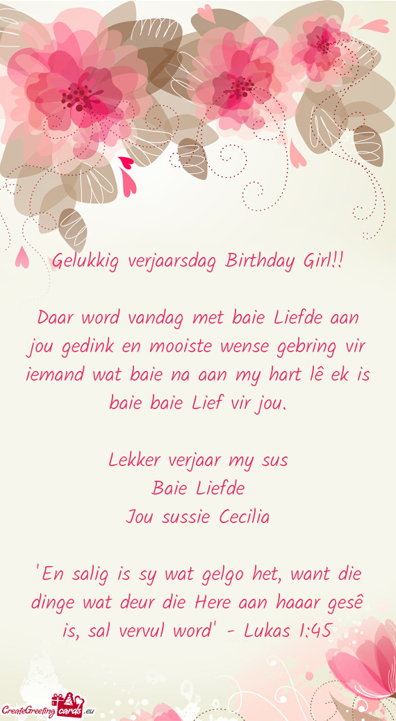 Gelukkig verjaarsdag Birthday Girl