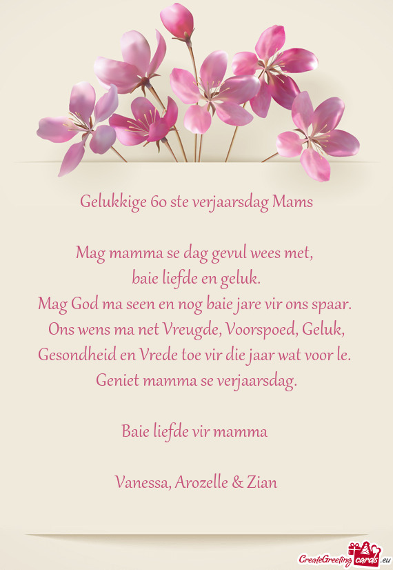 Gelukkige 60 ste verjaarsdag Mams