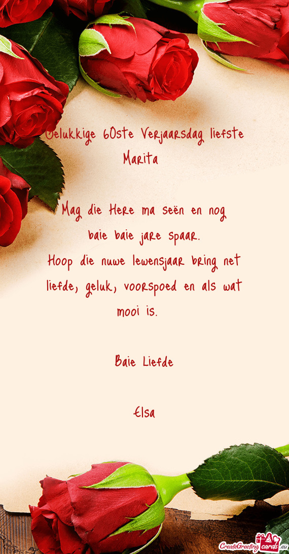 Gelukkige 60ste Verjaarsdag liefste Marita