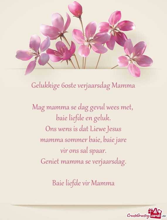 Gelukkige 60ste verjaarsdag Mamma Mag mamma se dag gevul wees met