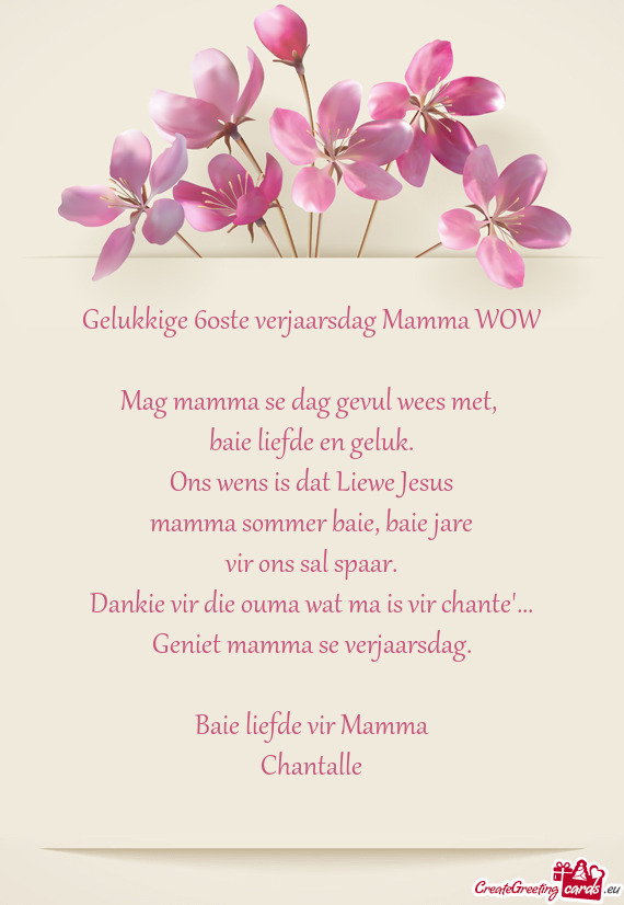 Gelukkige 60ste verjaarsdag Mamma WOW