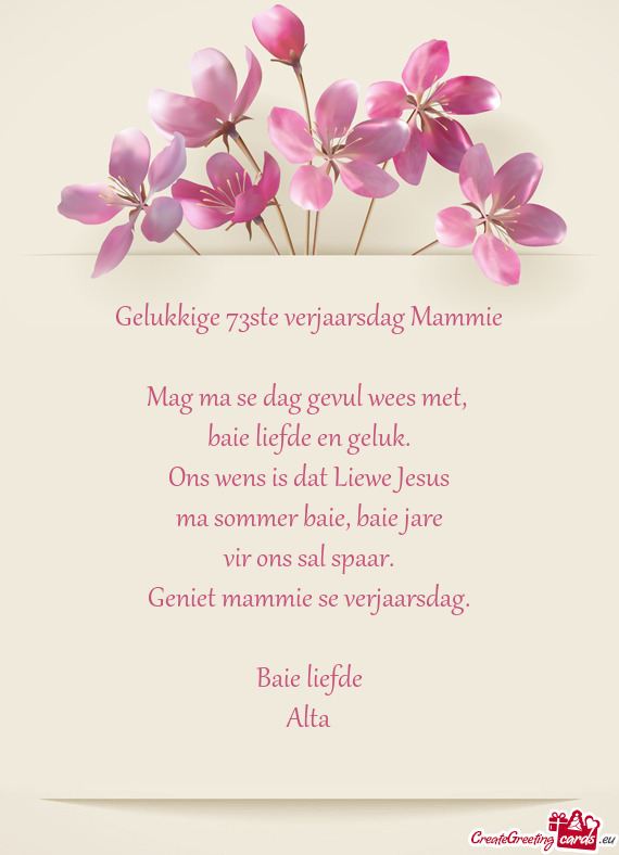 Gelukkige 73ste verjaarsdag Mammie