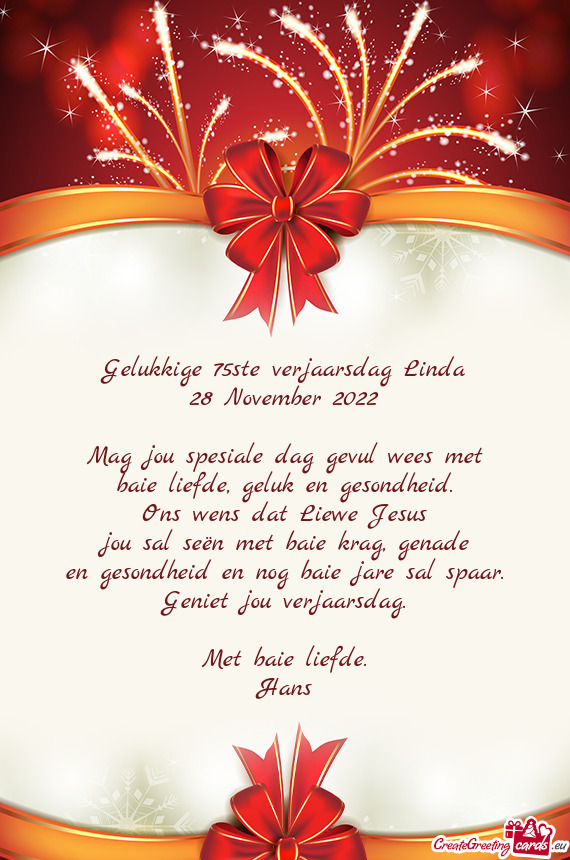 Gelukkige 75ste verjaarsdag Linda