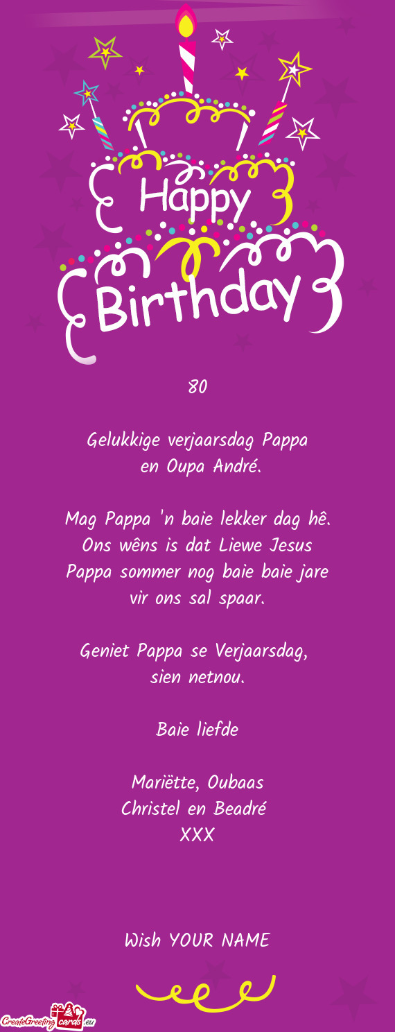 Gelukkige verjaarsdag Pappa