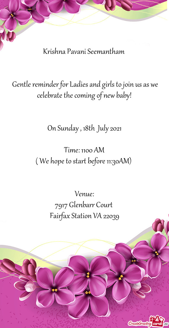 Gentle reminder for Ladies and girls to join us as we celebrate the coming of new baby