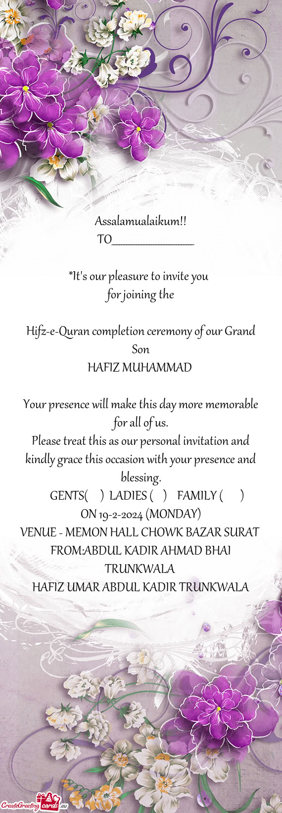 GENTS(  ) LADIES ( ) FAMILY (  )