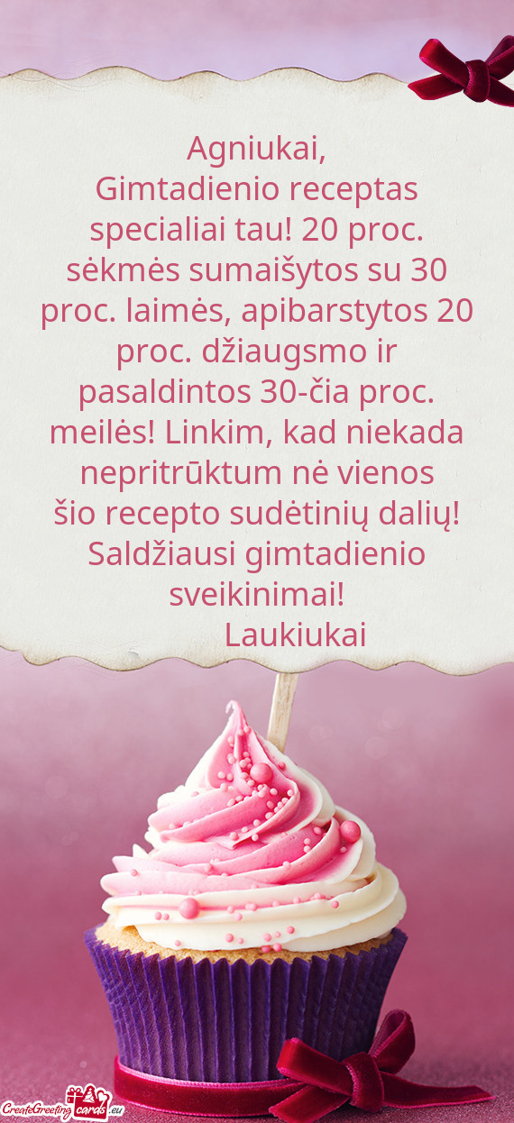 Gimtadienio receptas specialiai tau! 20 proc. sėkmės sumaišytos su 30 proc. laimės, apibarstyto