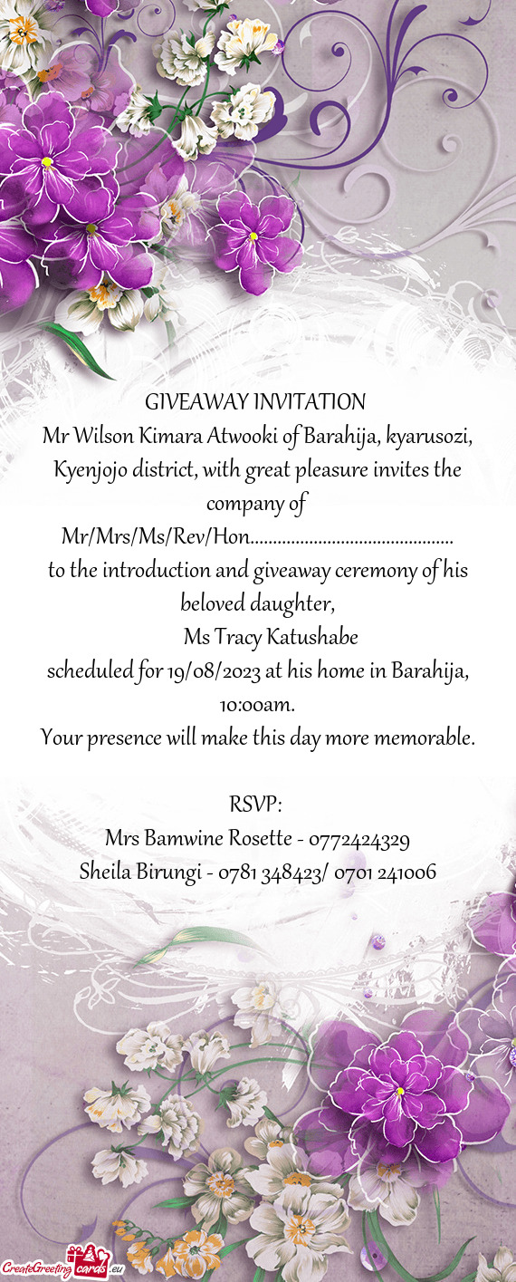 GIVEAWAY INVITATION