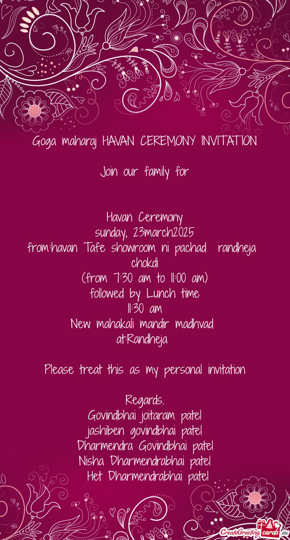 Goga maharaj HAVAN CEREMONY INVITATION