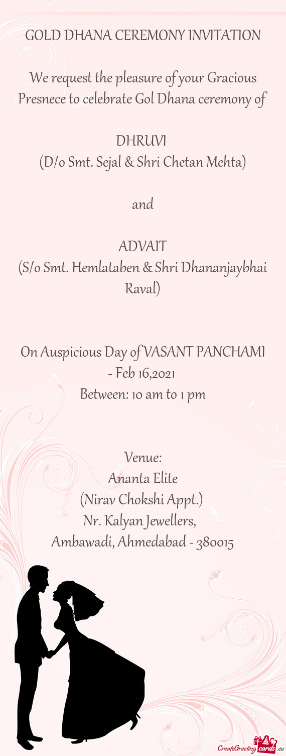 GOLD DHANA CEREMONY INVITATION