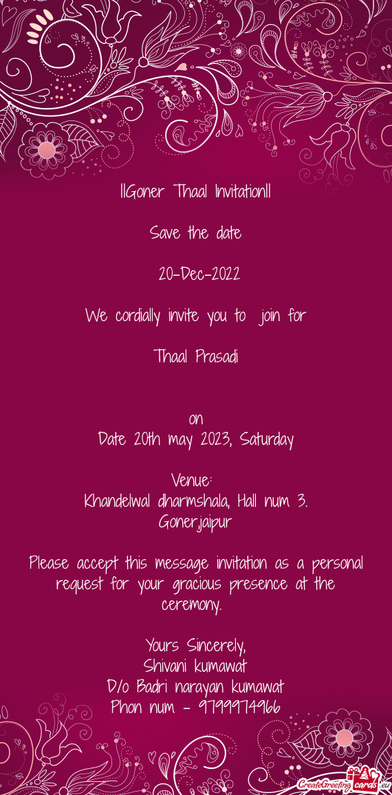 ||Goner Thaal Invitation||