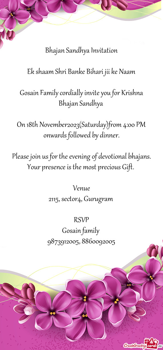 Gosain Family cordially invite you for Krishna Bhajan Sandhya