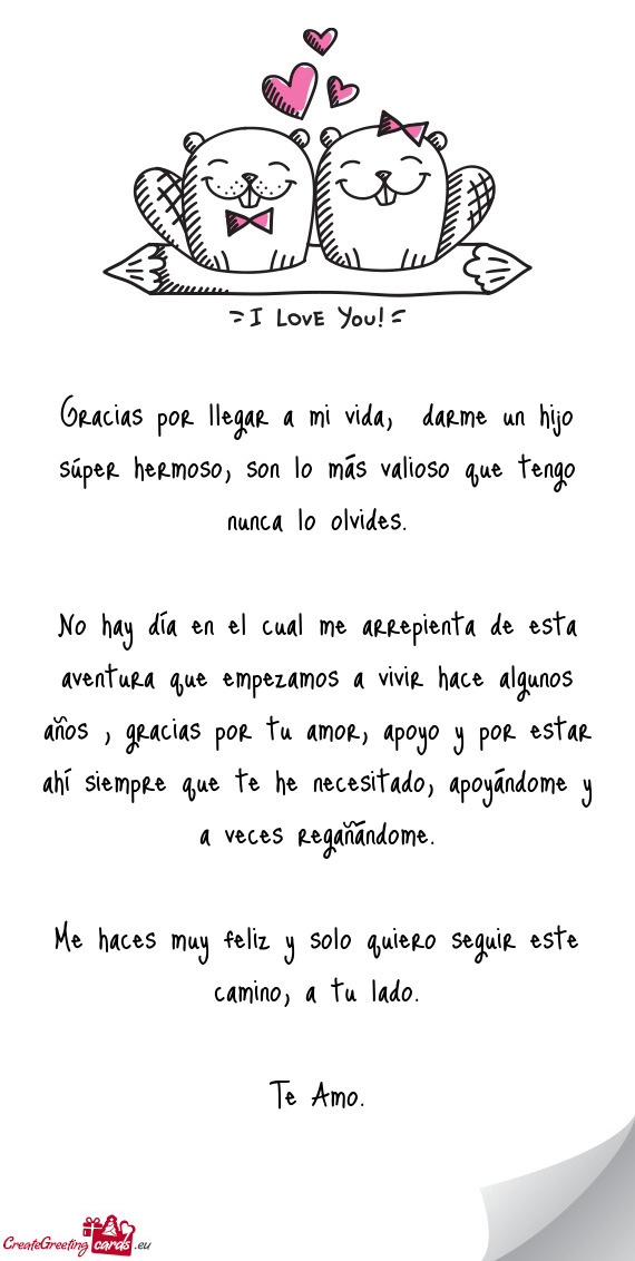 Gracias por llegar a mi vida, darme un hijo súper hermoso, son lo más valioso que tengo nunca lo