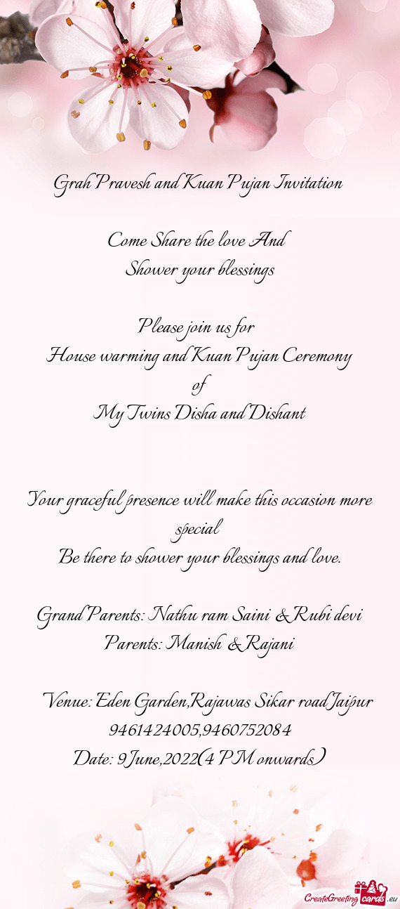 Grah Pravesh and Kuan Pujan Invitation