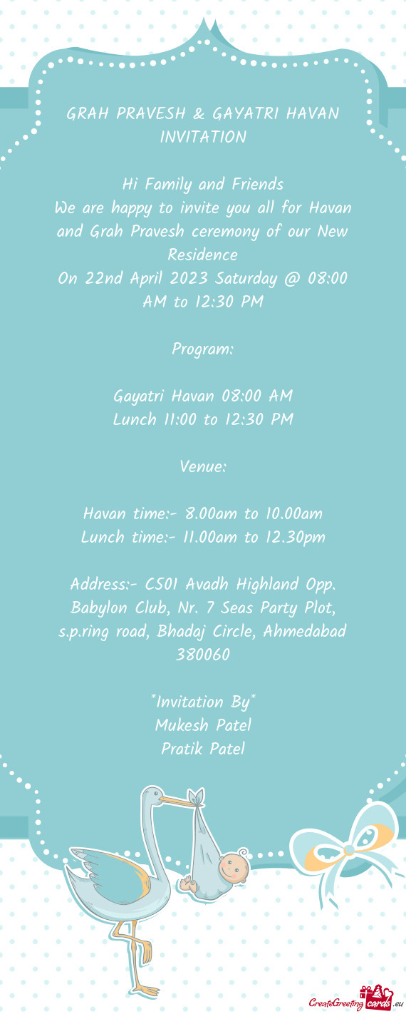 GRAH PRAVESH & GAYATRI HAVAN INVITATION