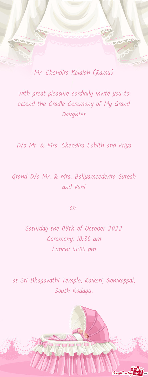 Grand D/o Mr. & Mrs. Ballyameederira Suresh and Vani