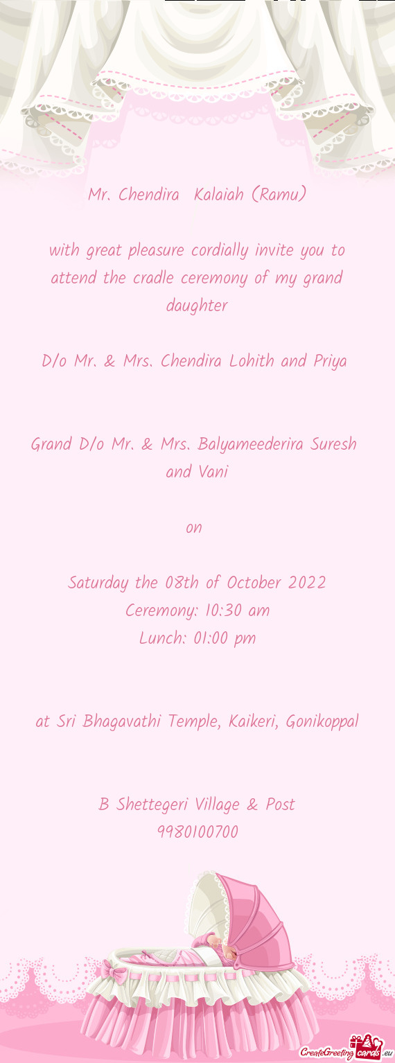 Grand D/o Mr. & Mrs. Balyameederira Suresh