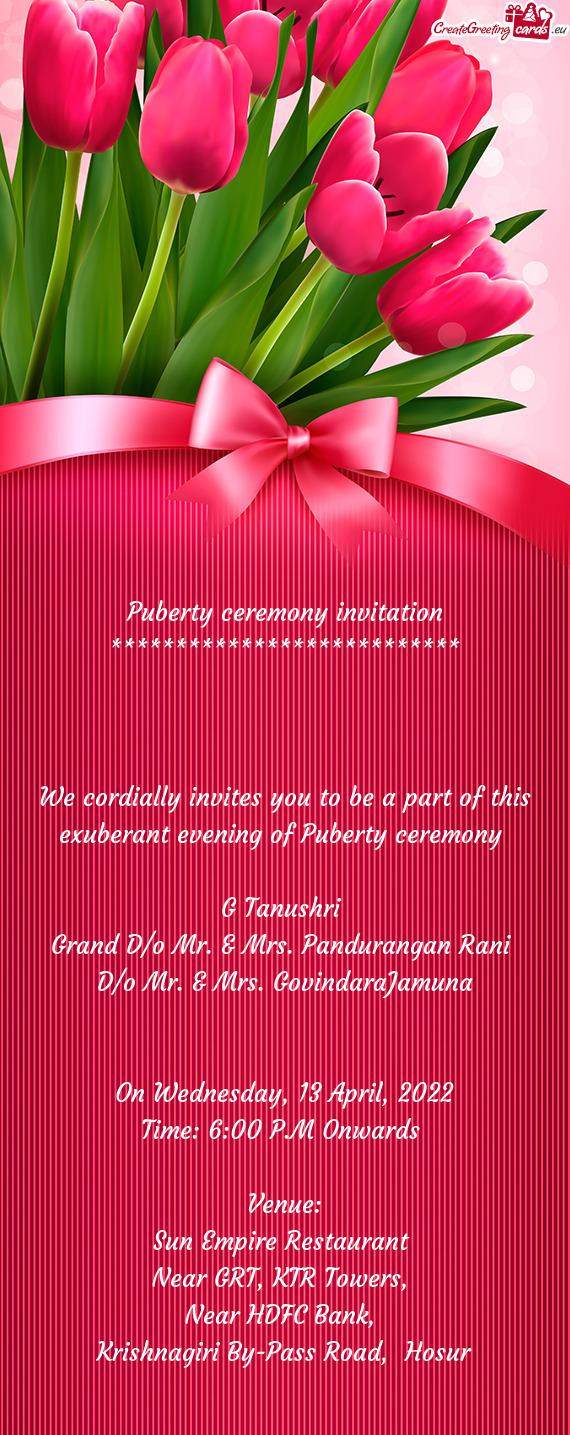 Grand D/o Mr. & Mrs. Pandurangan Rani