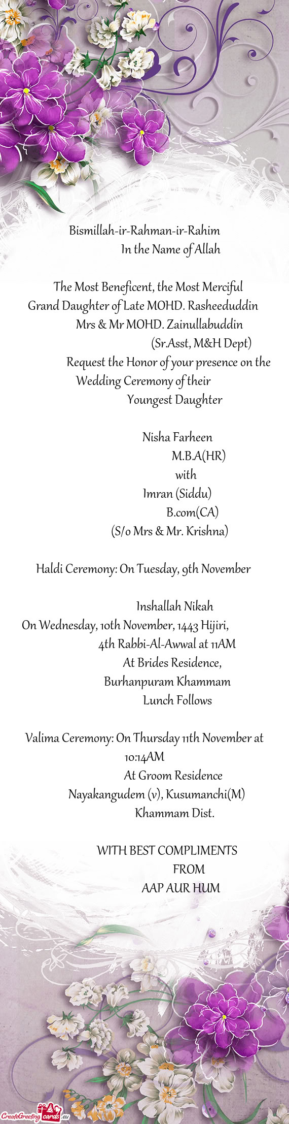 Grand Daughter of Late MOHD. Rasheeduddin