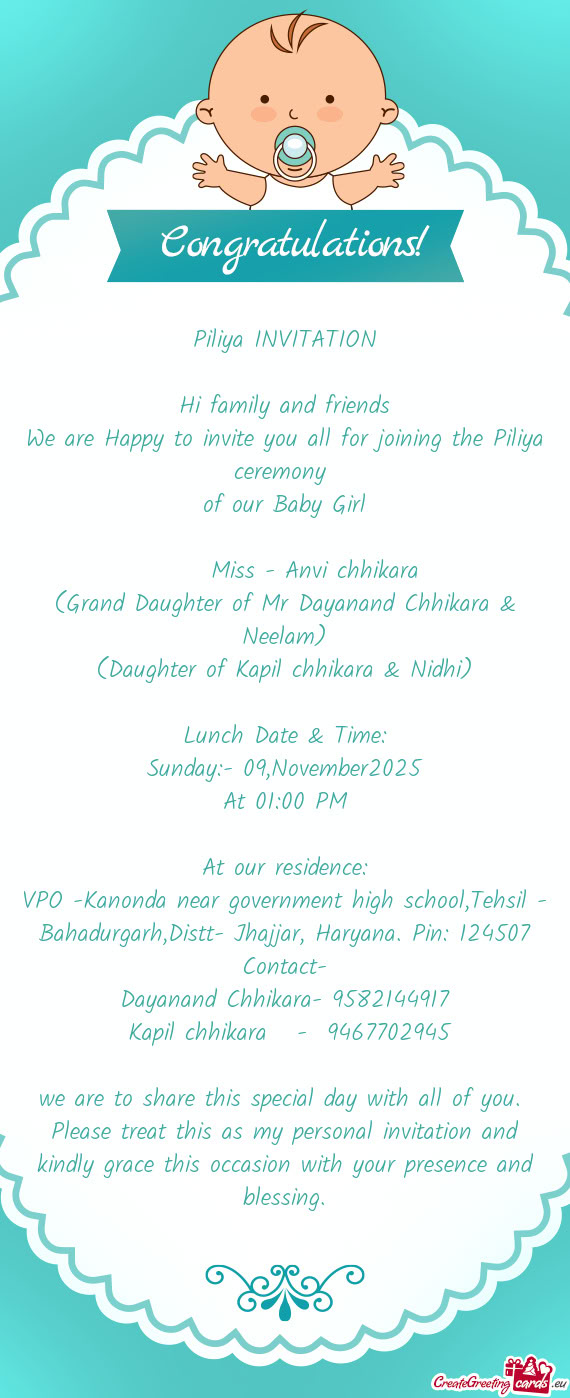 (Grand Daughter of Mr Dayanand Chhikara & Neelam)