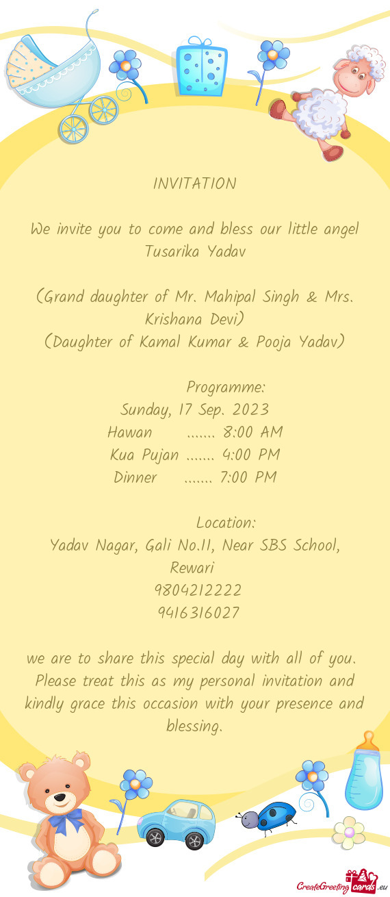 (Grand daughter of Mr. Mahipal Singh & Mrs. Krishana Devi)