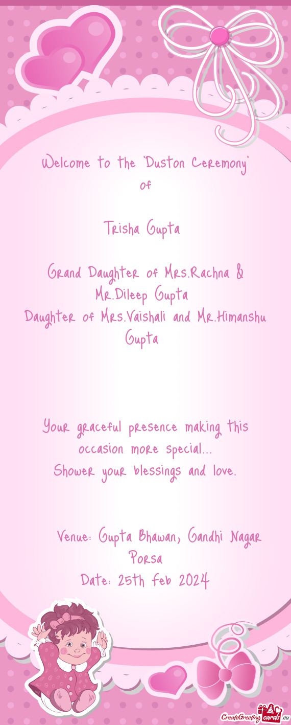 Grand Daughter of Mrs.Rachna & Mr.Dileep Gupta