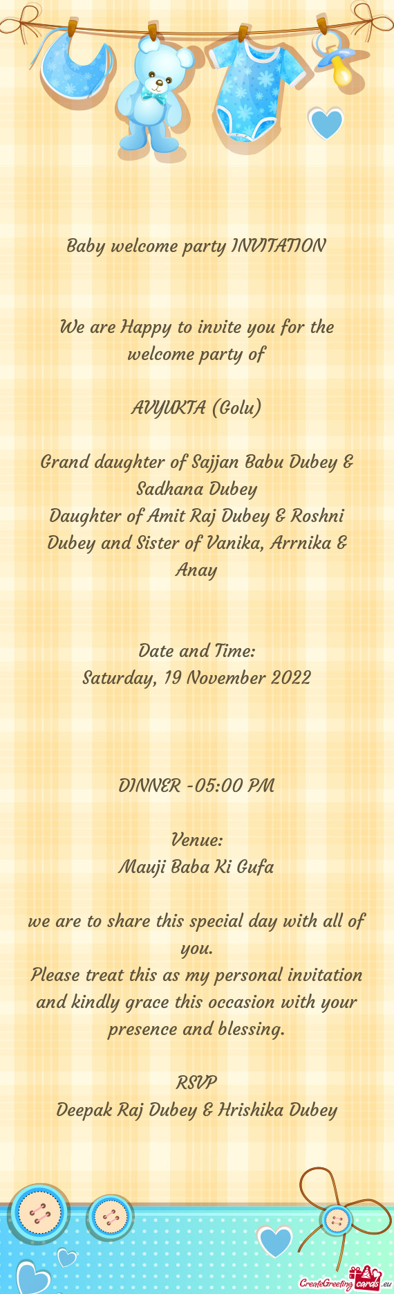 Grand daughter of Sajjan Babu Dubey & Sadhana Dubey