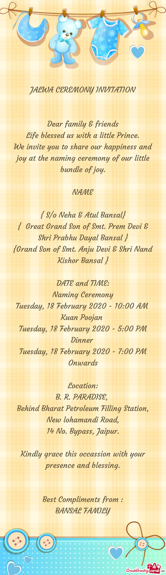 {Grand Son of Smt. Anju Devi & Shri Nand Kishor Bansal }