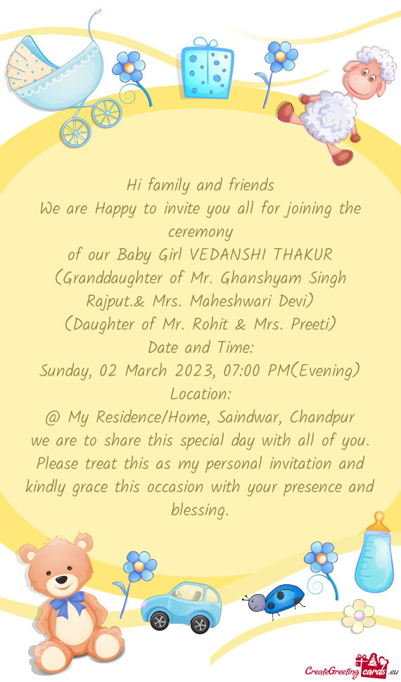 (Granddaughter of Mr. Ghanshyam Singh Rajput.& Mrs. Maheshwari Devi)