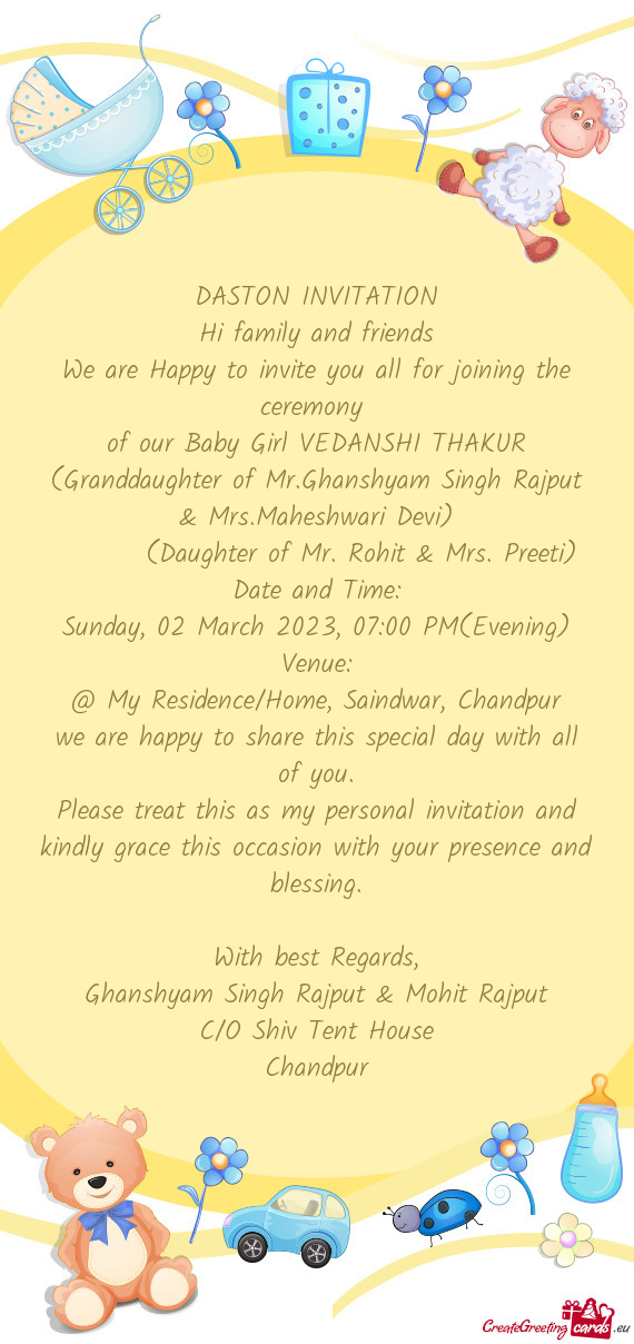 (Granddaughter of Mr.Ghanshyam Singh Rajput & Mrs.Maheshwari Devi)