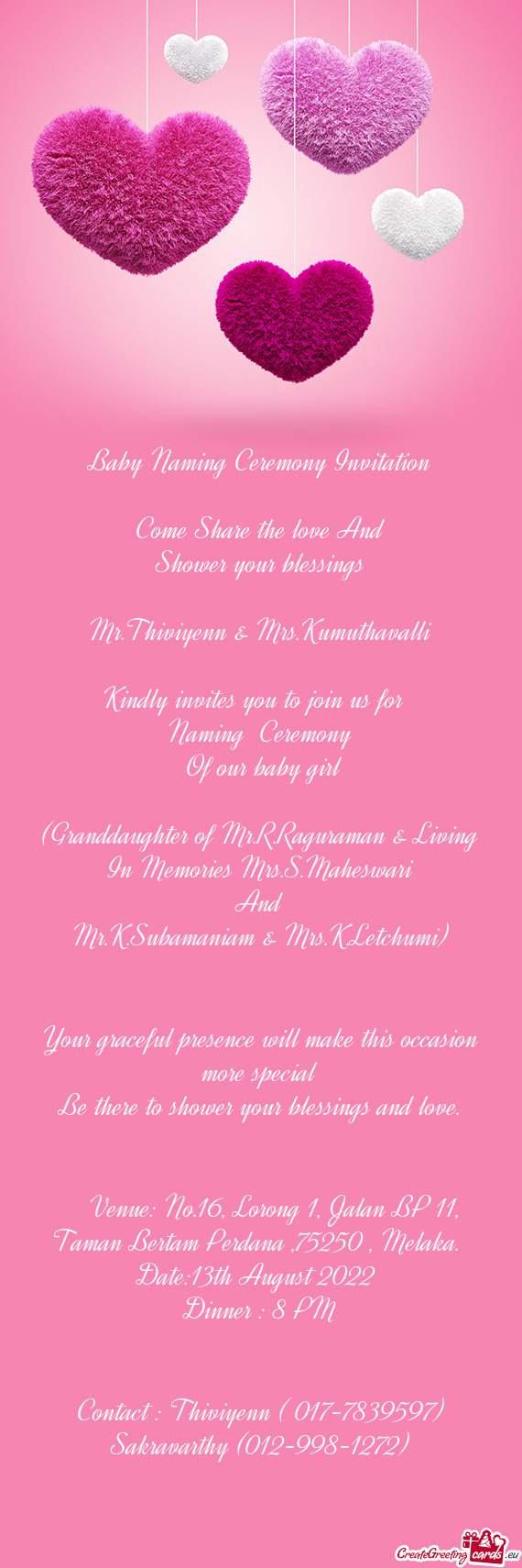 (Granddaughter of Mr.R.Raguraman & Living In Memories Mrs.S.Maheswari