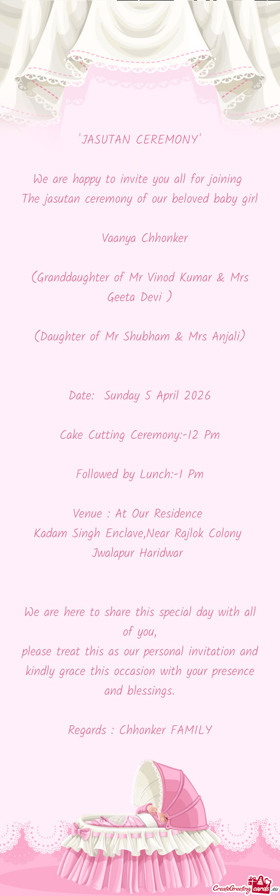 (Granddaughter of Mr Vinod Kumar & Mrs Geeta Devi )