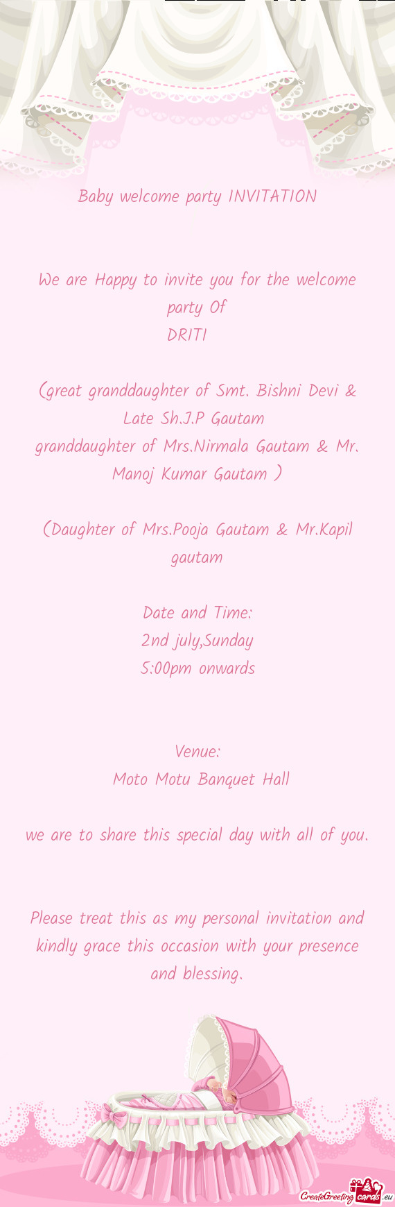 Granddaughter of Mrs.Nirmala Gautam & Mr. Manoj Kumar Gautam )