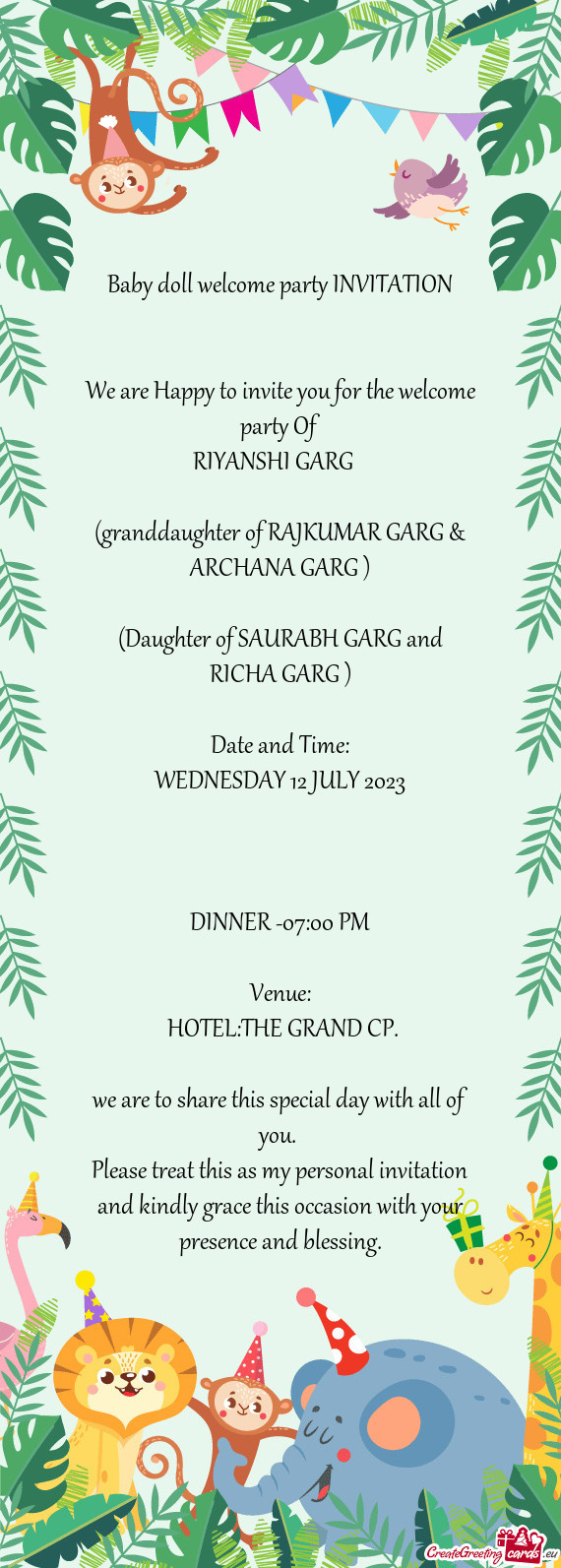 (granddaughter of RAJKUMAR GARG & ARCHANA GARG )