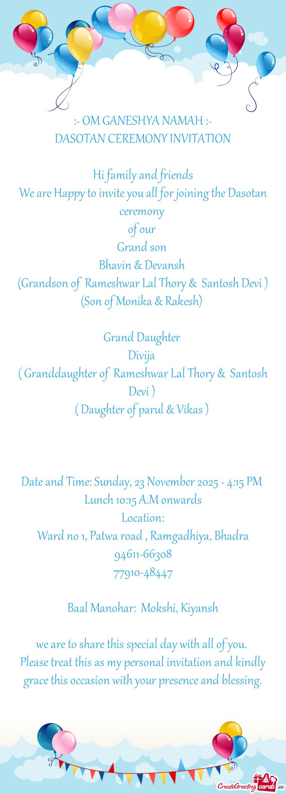 ( Granddaughter of Rameshwar Lal Thory & Santosh Devi )