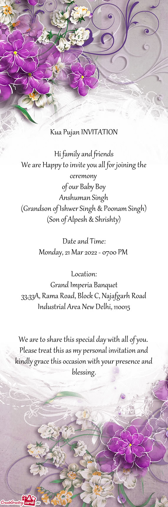 (Grandson of Ishwer Singh & Poonam Singh)