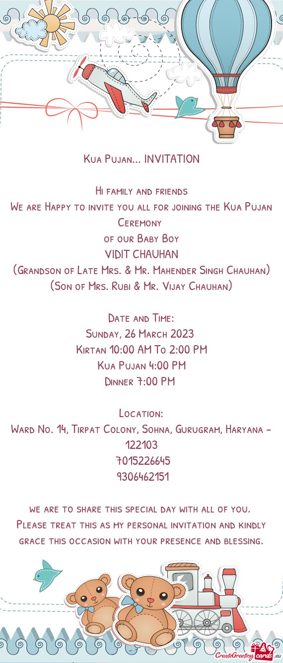 (Grandson of Late Mrs. & Mr. Mahender Singh Chauhan)