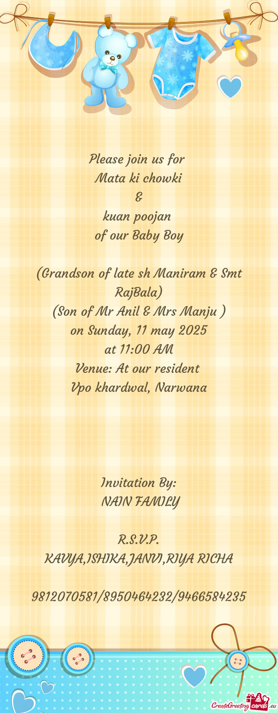 (Grandson of late sh Maniram & Smt RajBala)