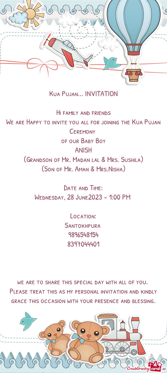 (Grandson of Mr. Madan lal & Mrs. Sushila)