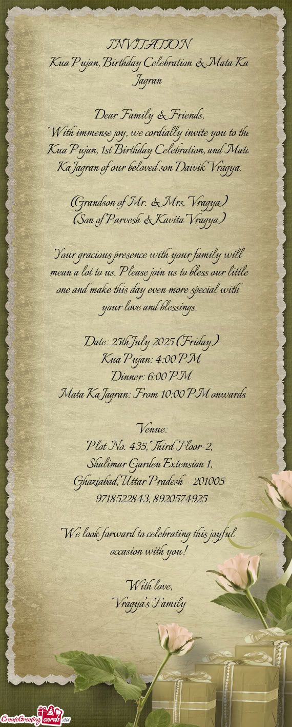 (Grandson of Mr. & Mrs. Vragya)