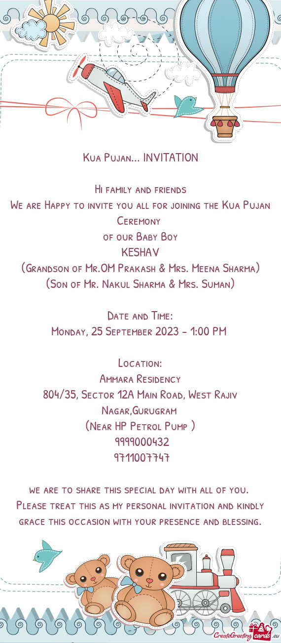 (Grandson of Mr.OM Prakash & Mrs. Meena Sharma)