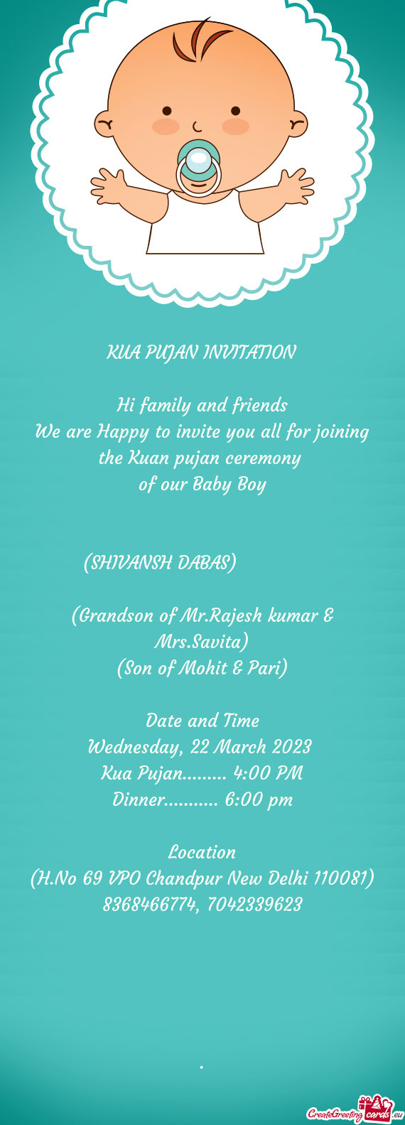 (Grandson of Mr.Rajesh kumar & Mrs.Savita)