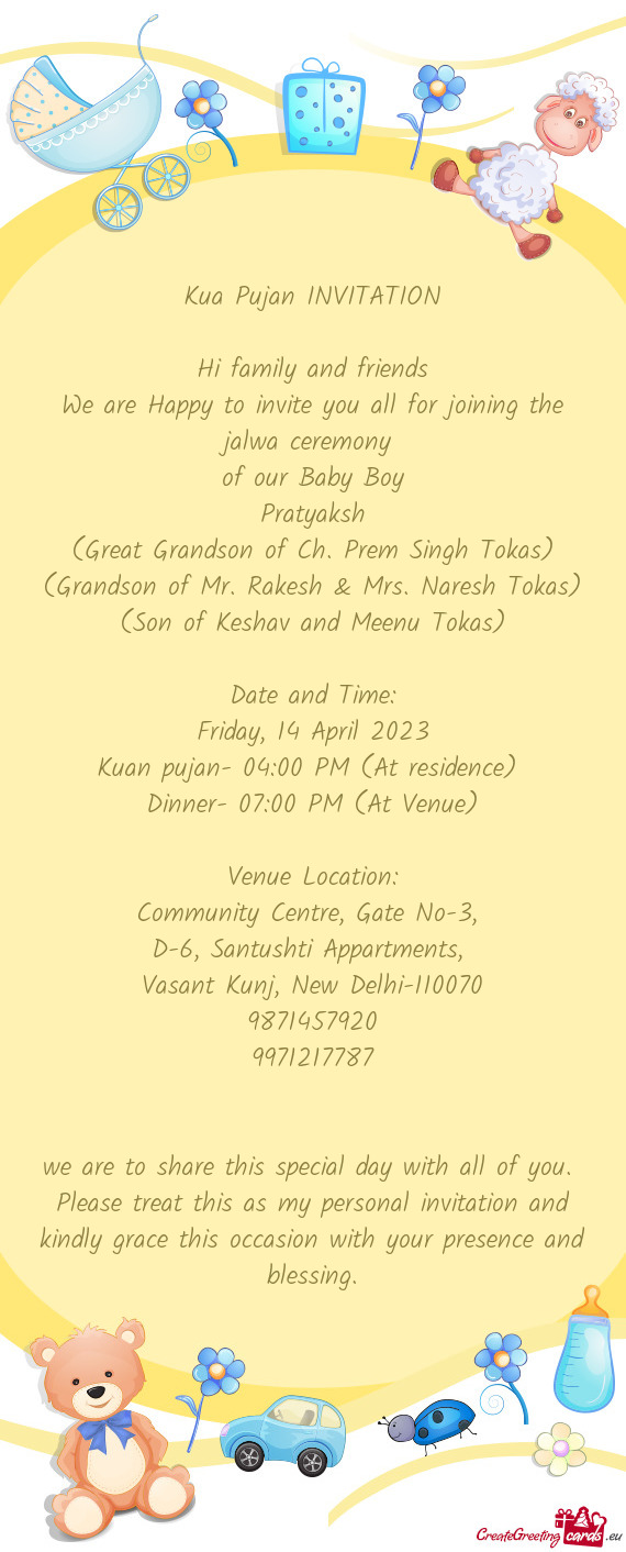 (Grandson of Mr. Rakesh & Mrs. Naresh Tokas)