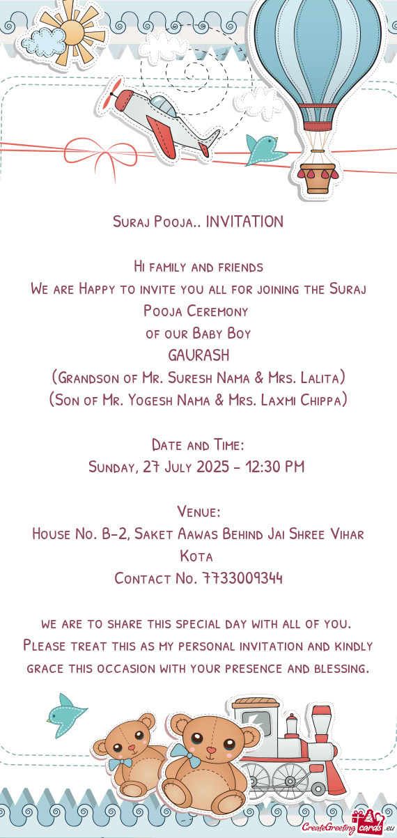 (Grandson of Mr. Suresh Nama & Mrs. Lalita)