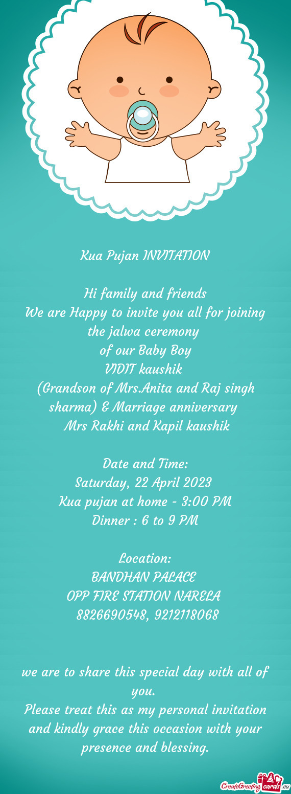 (Grandson of Mrs.Anita and Raj singh sharma) & Marriage anniversary