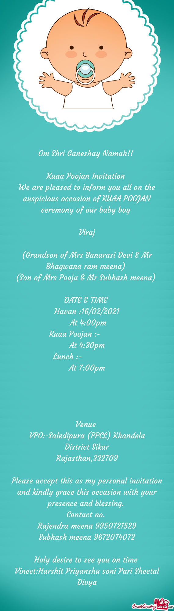 (Grandson of Mrs Banarasi Devi & Mr Bhagwana ram meena)