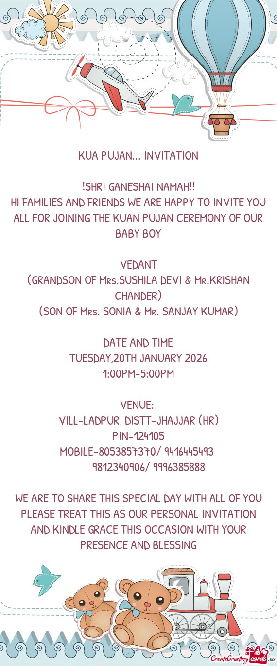 (GRANDSON OF Mrs.SUSHILA DEVI & Mr.KRISHAN CHANDER)