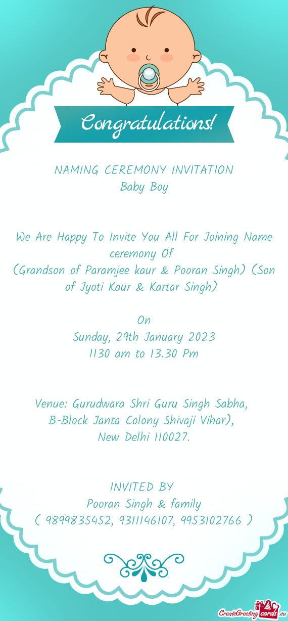 (Grandson of Paramjee kaur & Pooran Singh) (Son of Jyoti Kaur & Kartar Singh)