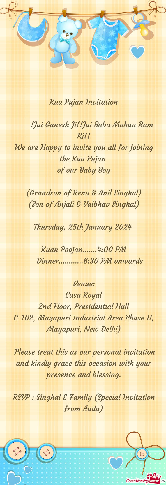 (Grandson of Renu & Anil Singhal)