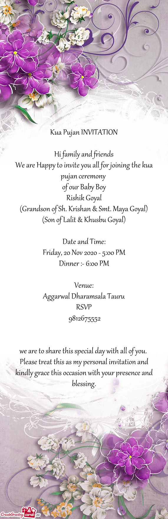 (Grandson of Sh. Krishan & Smt. Maya Goyal)